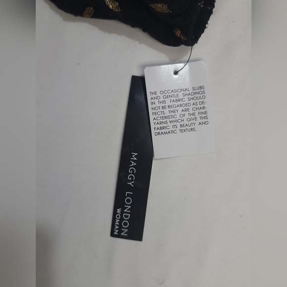 Maggy London V-neckline Ruched Waistline Tiered Skirt Dress Black/ Gold Metallic - Picture 5 of 13